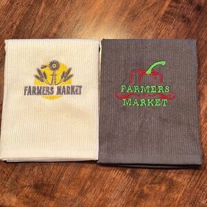 Set of 2 (18” by 16”) Custom Gray and White Farmer’s Market3 Embroidered Barmops